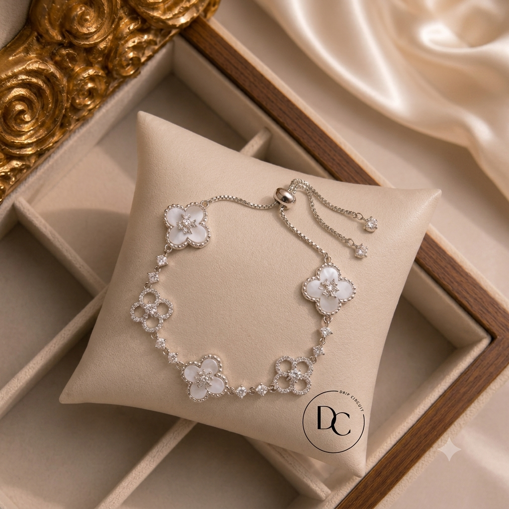 1pc Elegant Rhinestone Inlaid Four-Leaf Clover Adjustable Bracelet